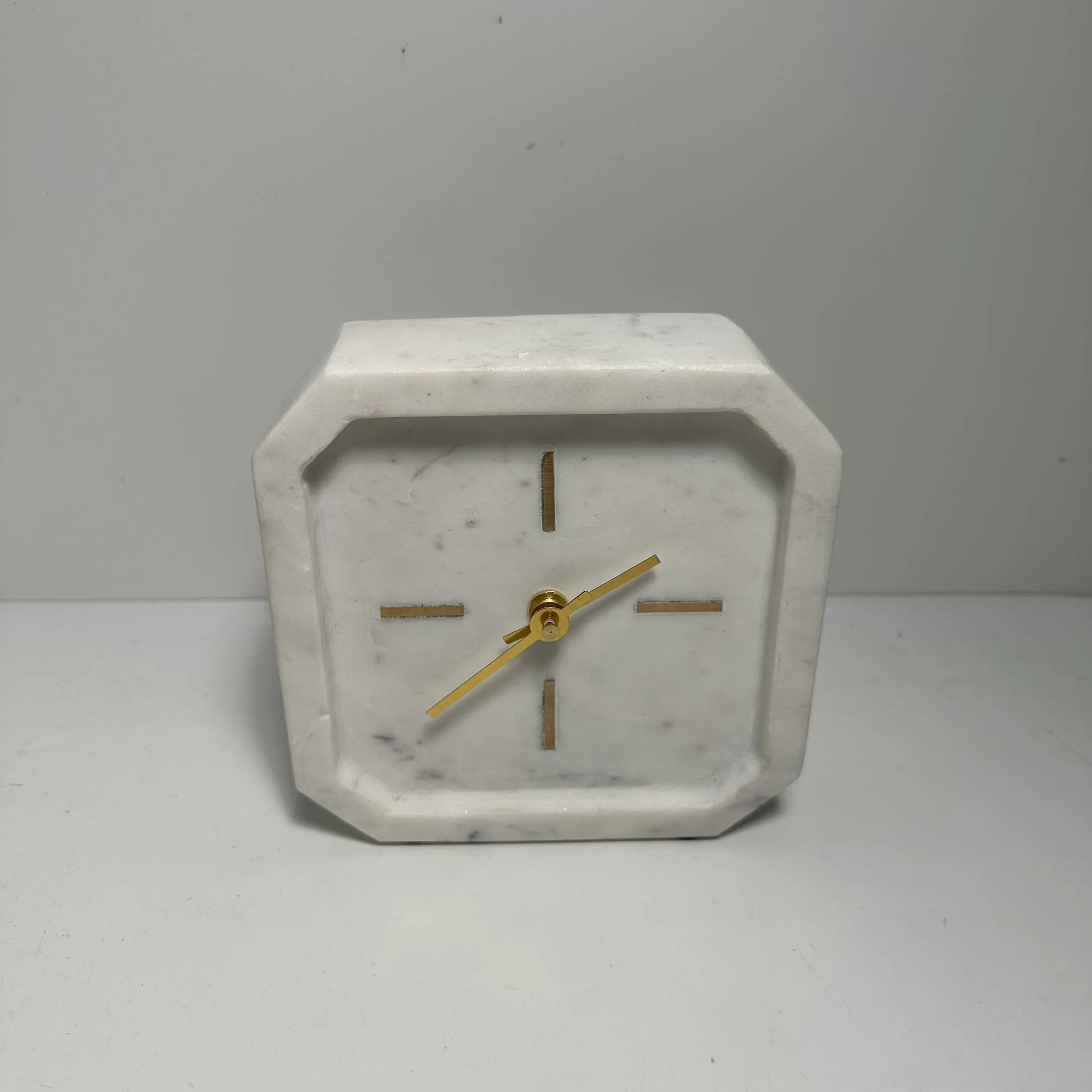 Clock - White Marble - Geometric