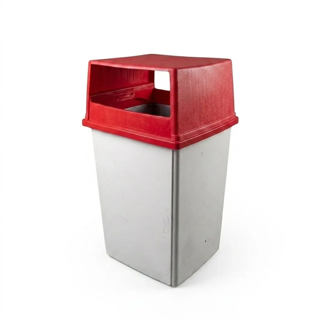 Industrial Garbage Can - White with Red Lid