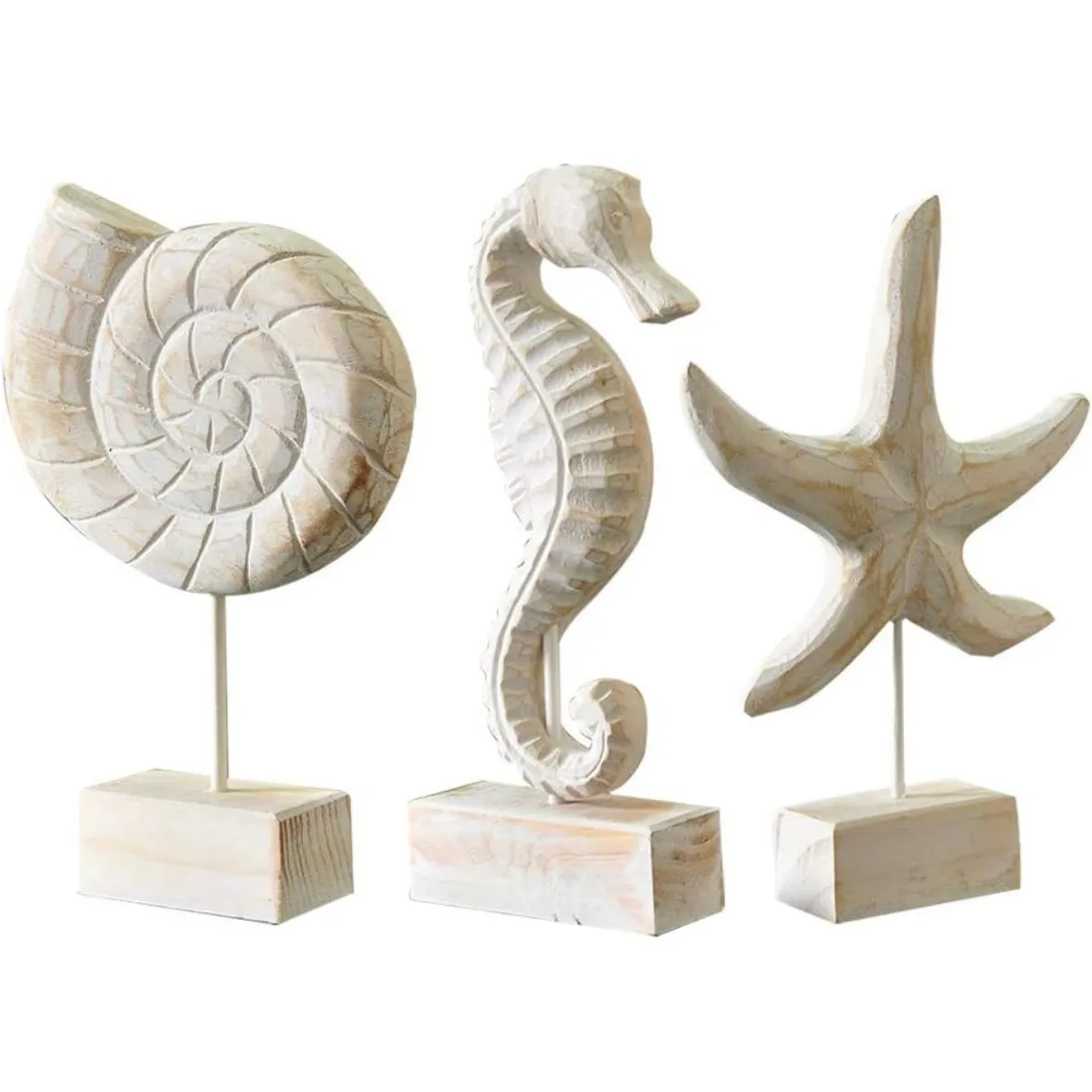 Wooden Beach Figurines - Set of 3