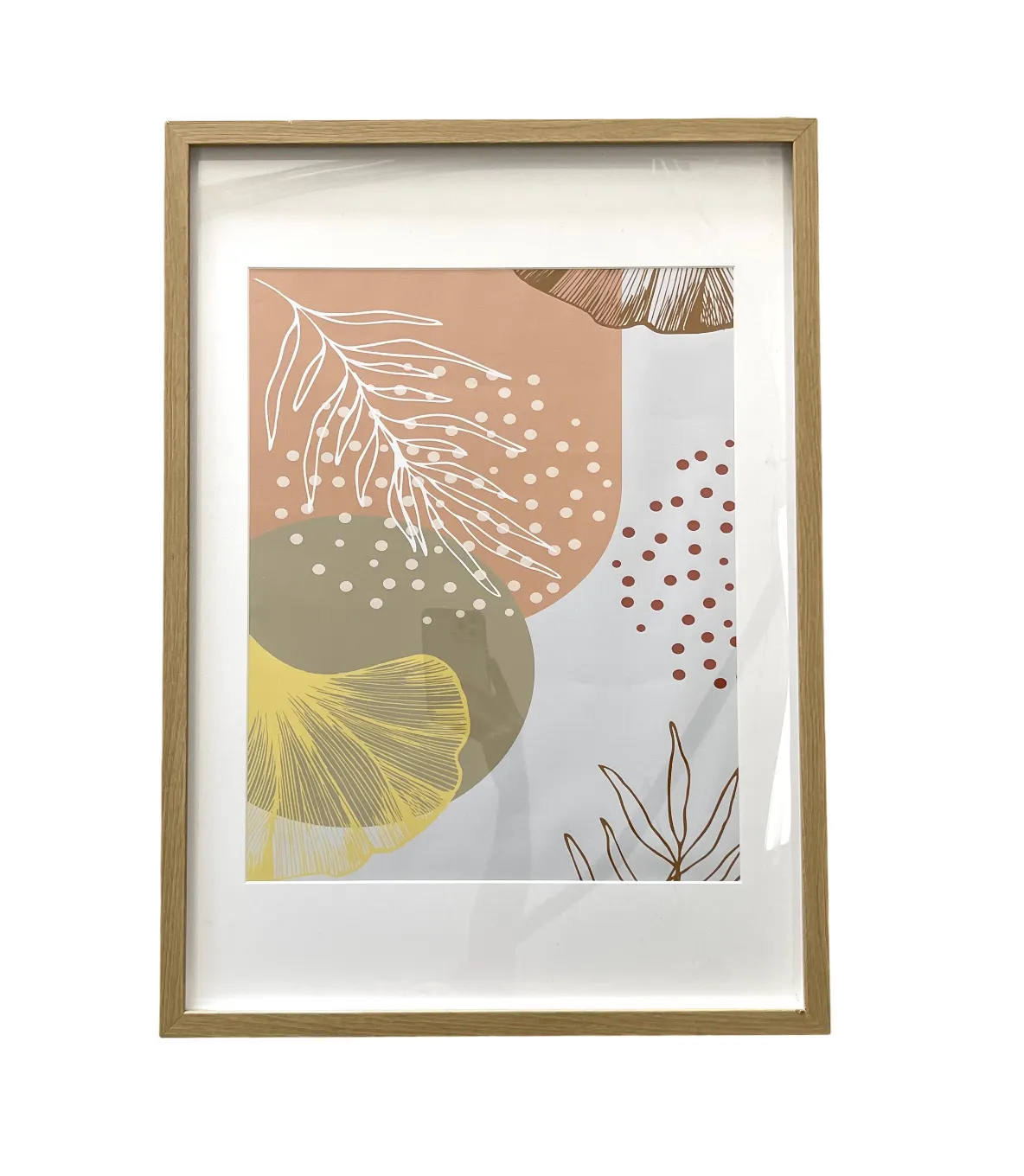 Modern Abstract Art Flower Theme in Oak Frame