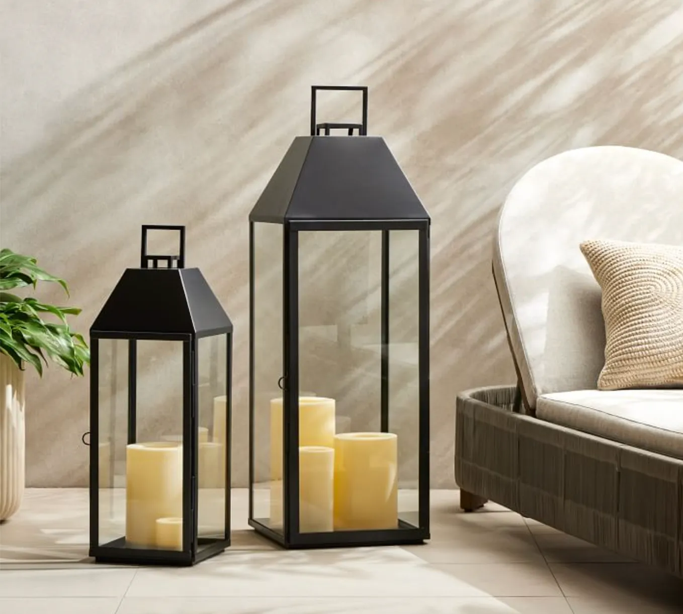 Lantern - Black Frame Candle - 2Pc
