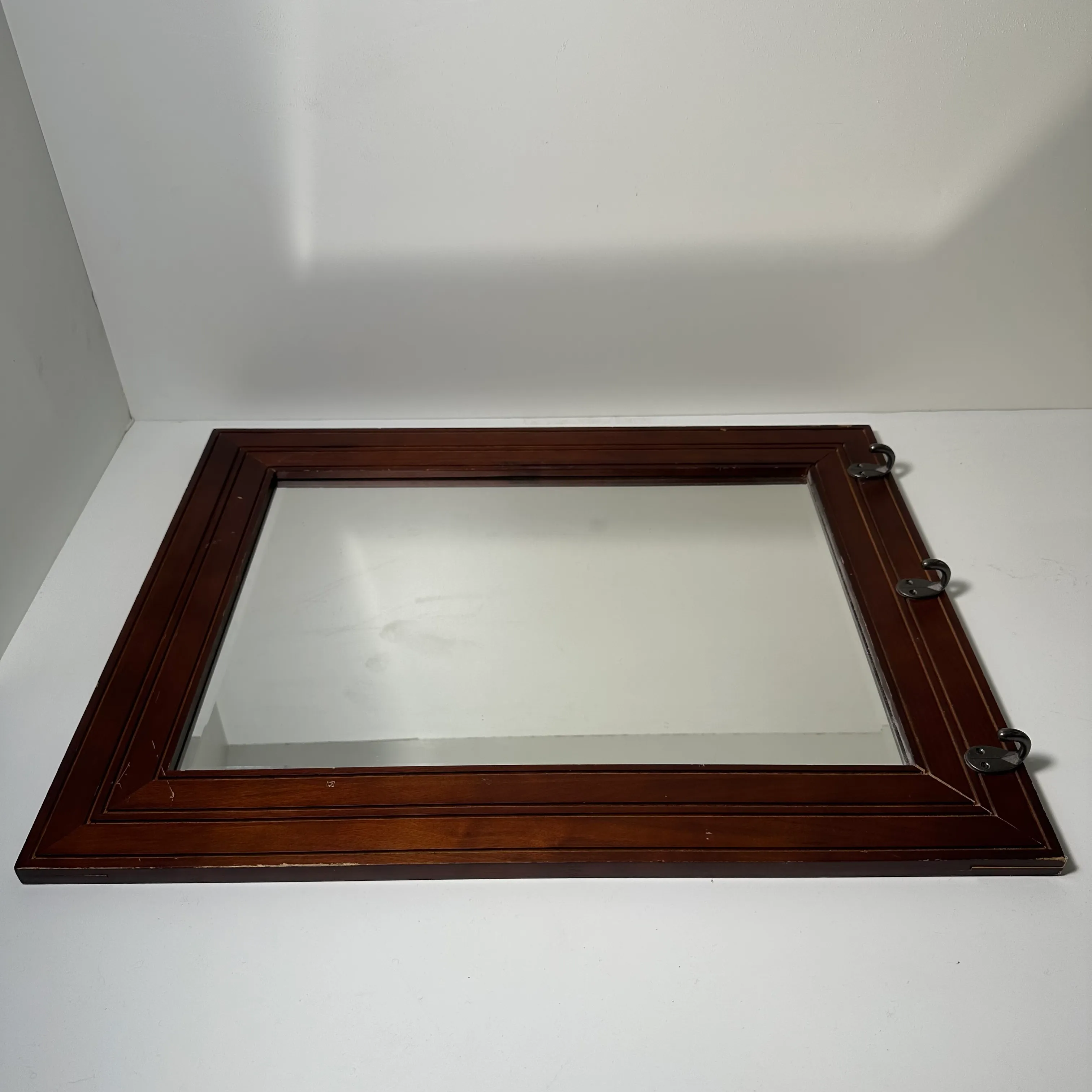 Mirror - Wood Frame with Hooks - 19.5 x 25.5"