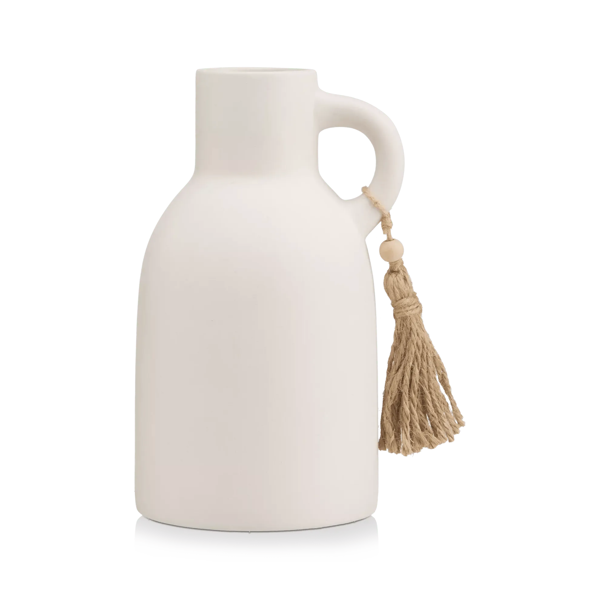 Ceramic Bottle Vase with Tassel - White