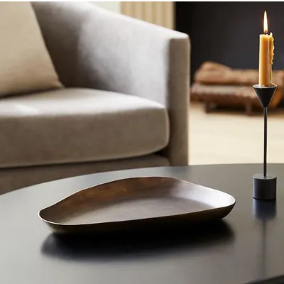 Organic Metal Trinket Tray Large 14"W Dark Brass 