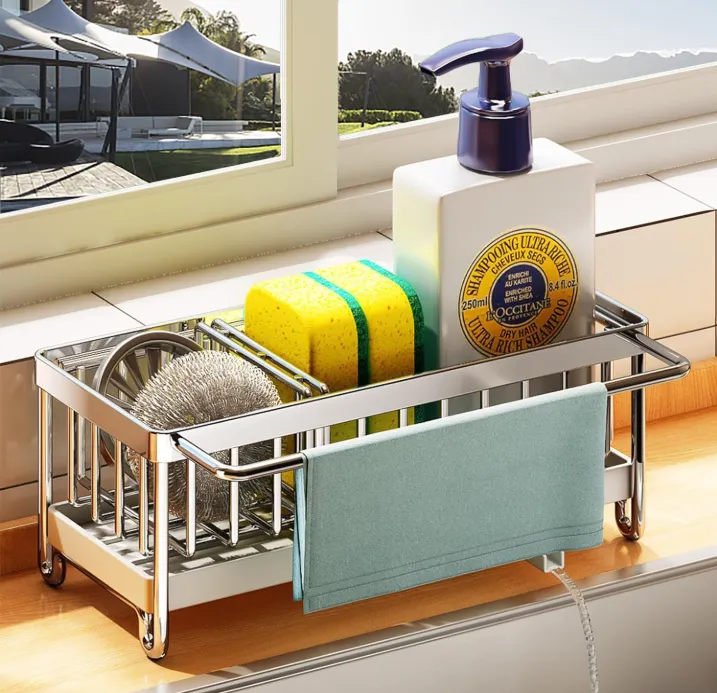 Sponge Holder for Kitchen Soap Dispenser Storage Silver