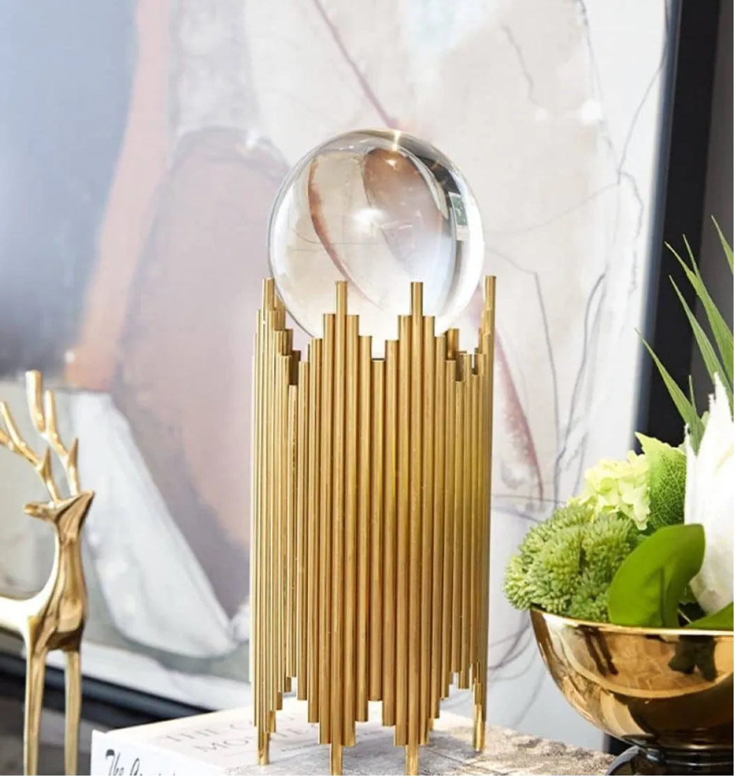 Crystal Ball Gold Metal Sculpture