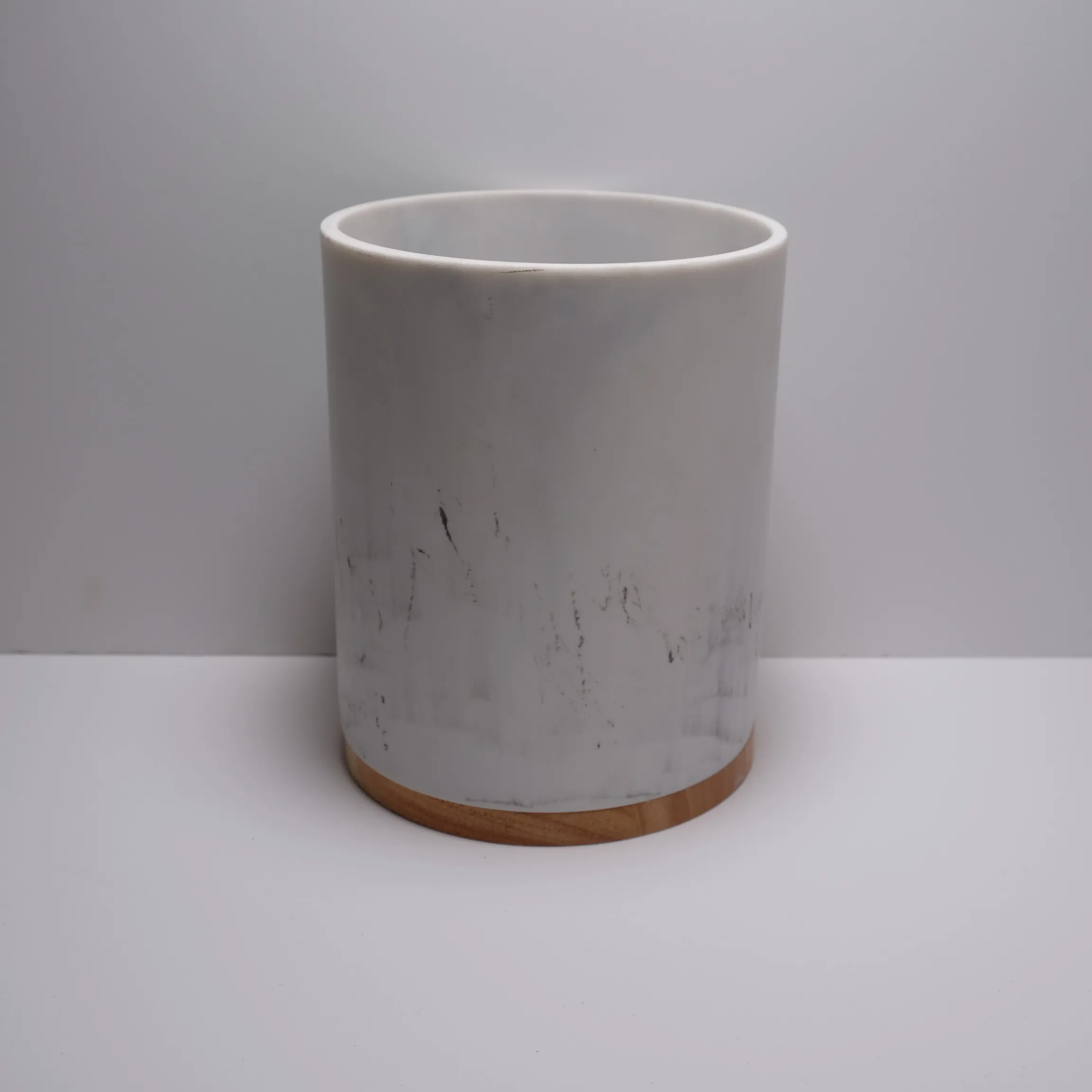 Utencil Canister - Faux Marble - Wood Bottom
