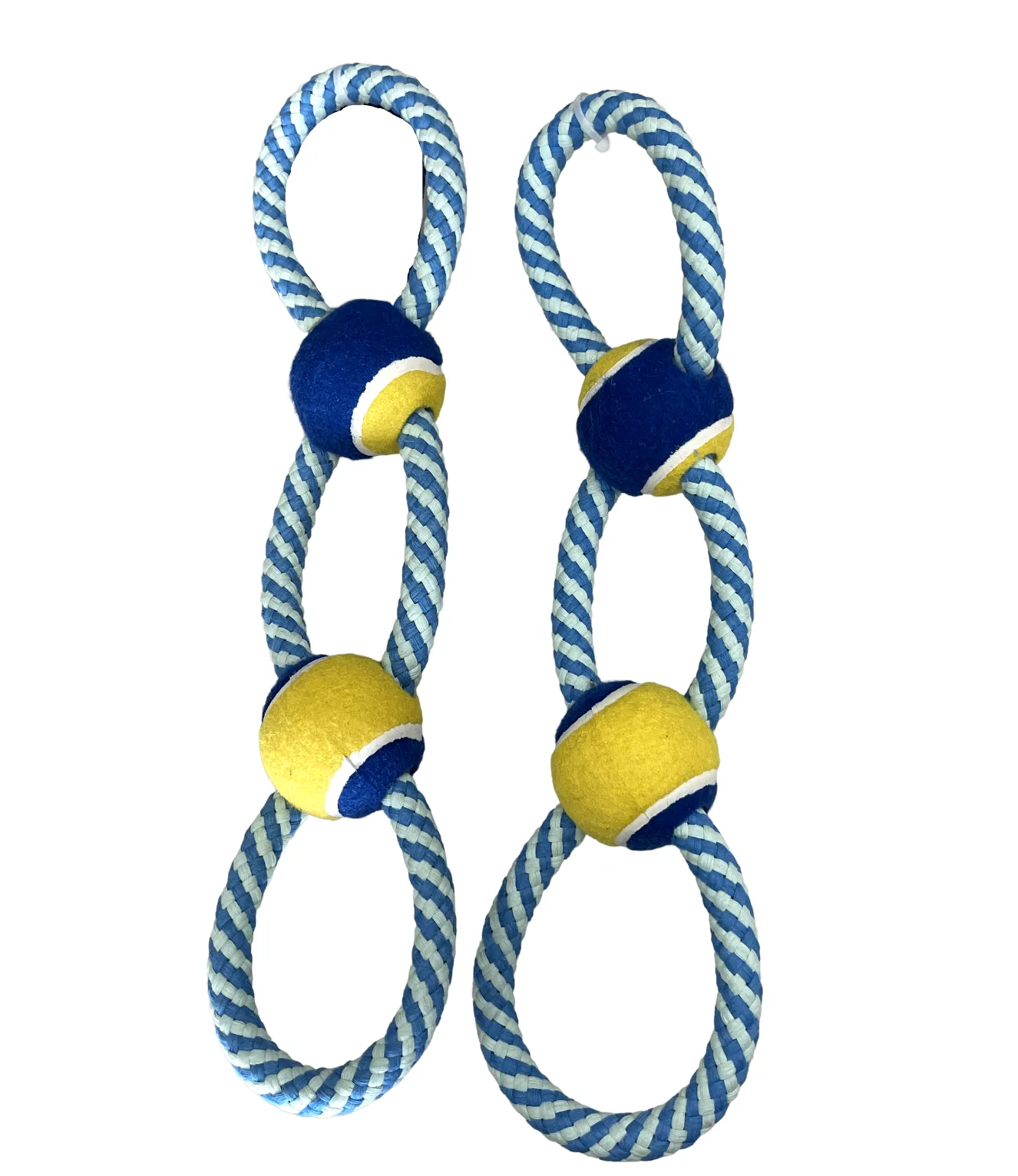 Dog Toy Tug Rope w/ Yellow&Blue Balls