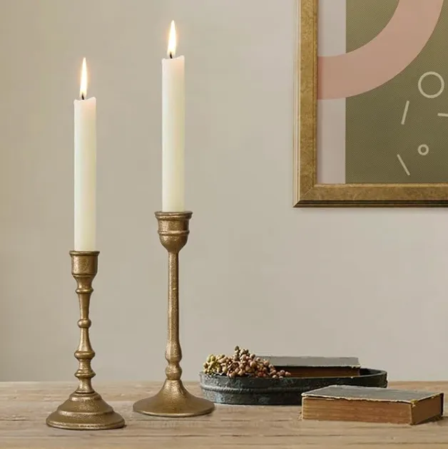 Iron Taper Candle Holder Antique Brass - 2Pc