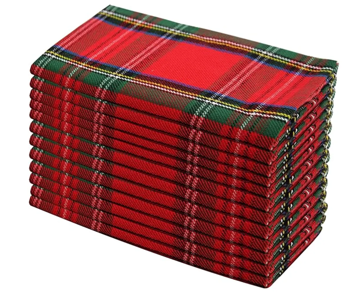 Christmas Decorative Dinner Napkins Red Plaid - 12Pc