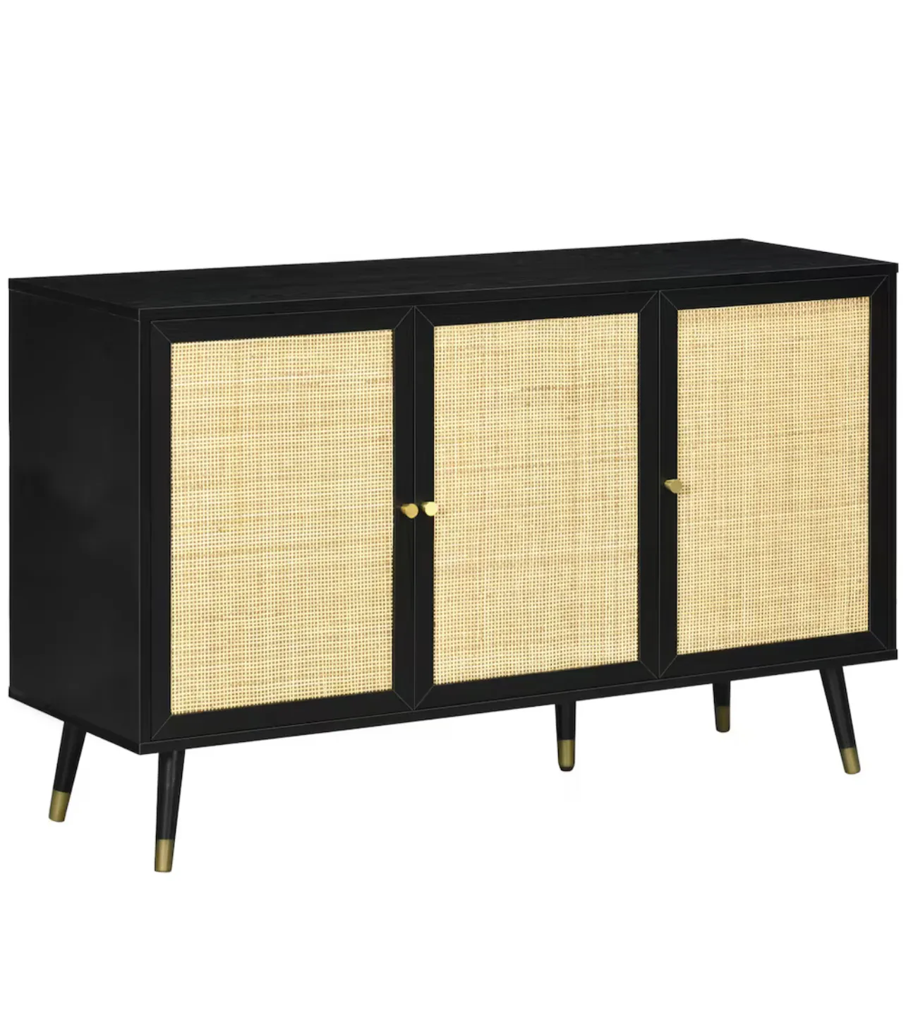 Rattan Door Buffet Cabinet Black