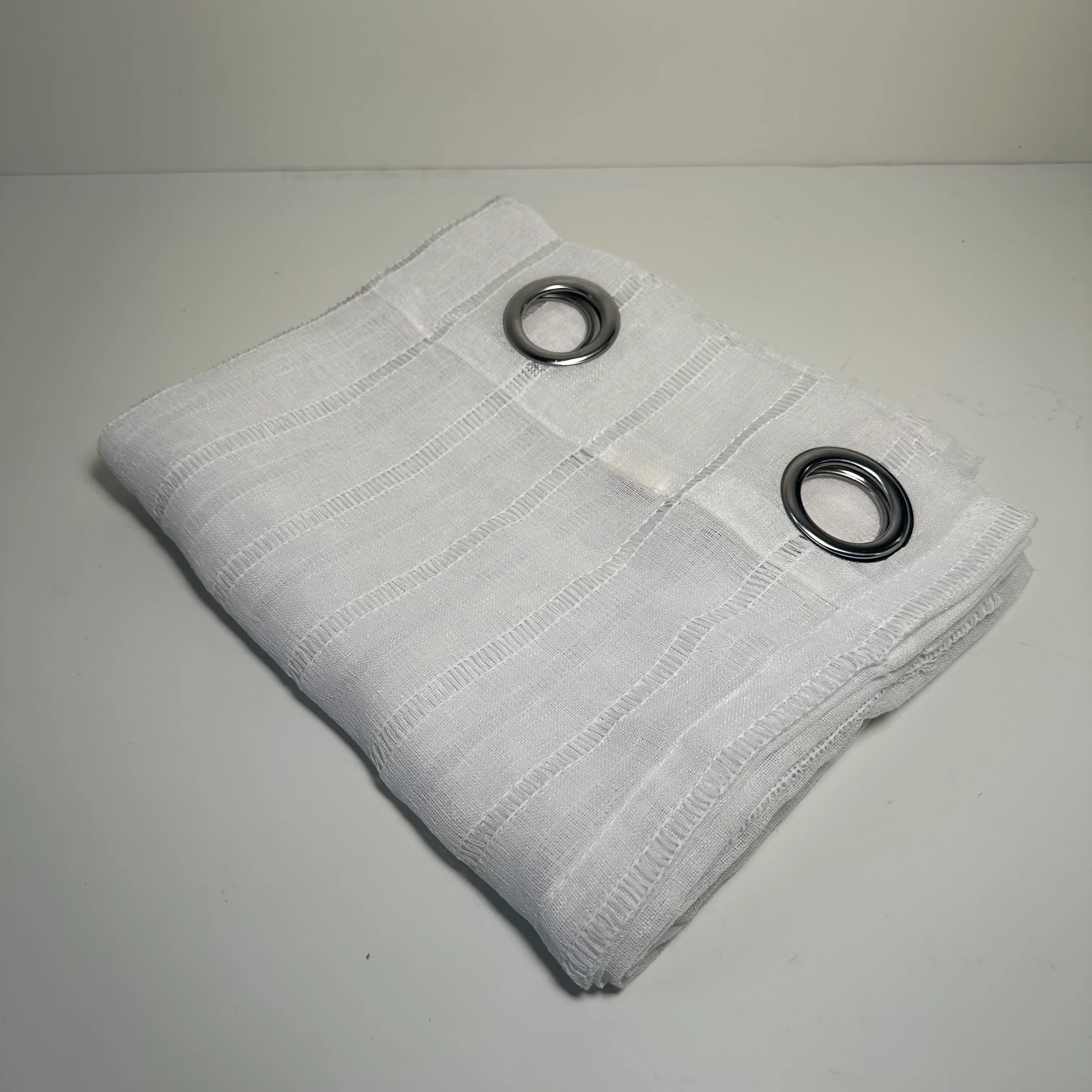 Curtains - Sheer - 84" - White - Striped 