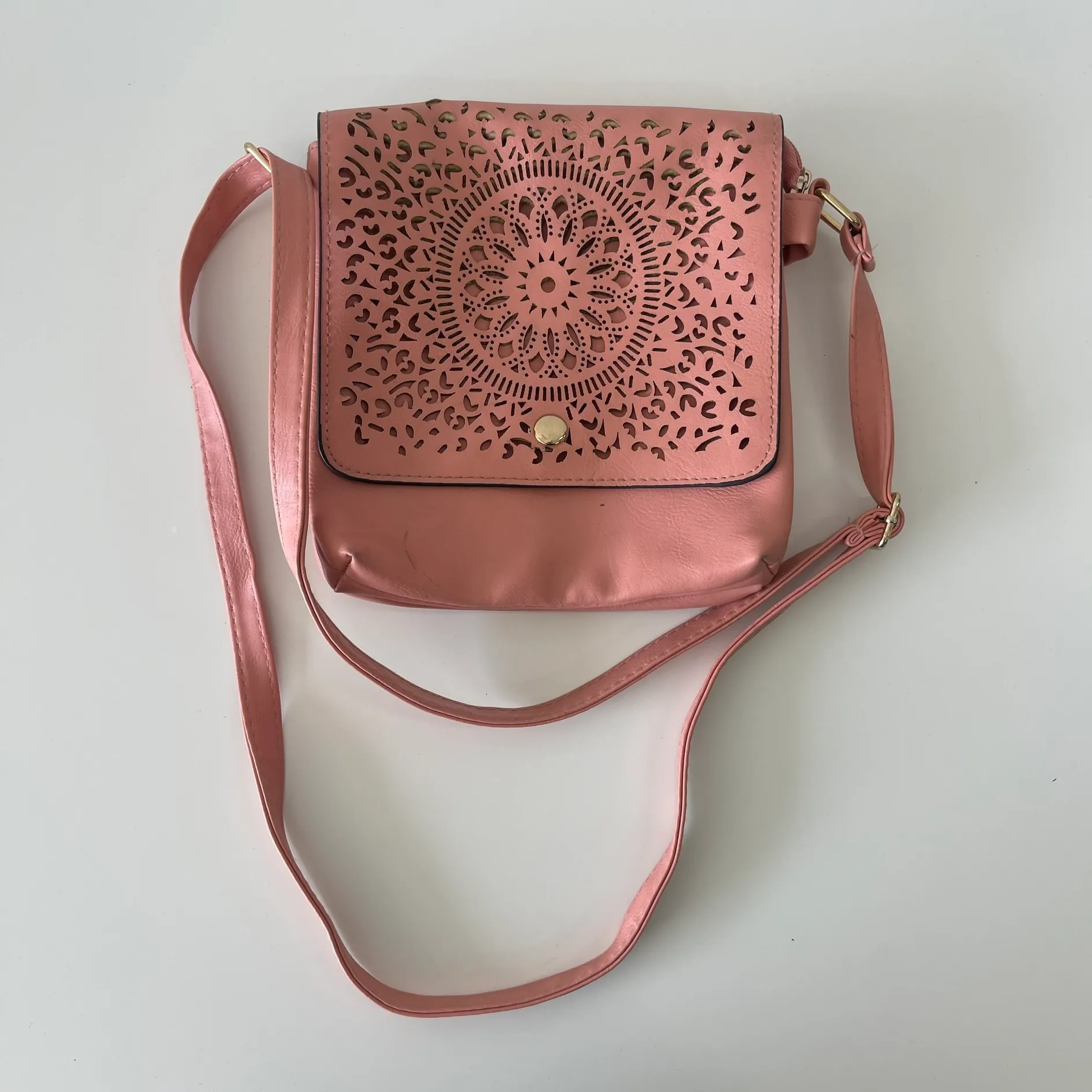 Crossbody Bag Leather Pink Boho Style