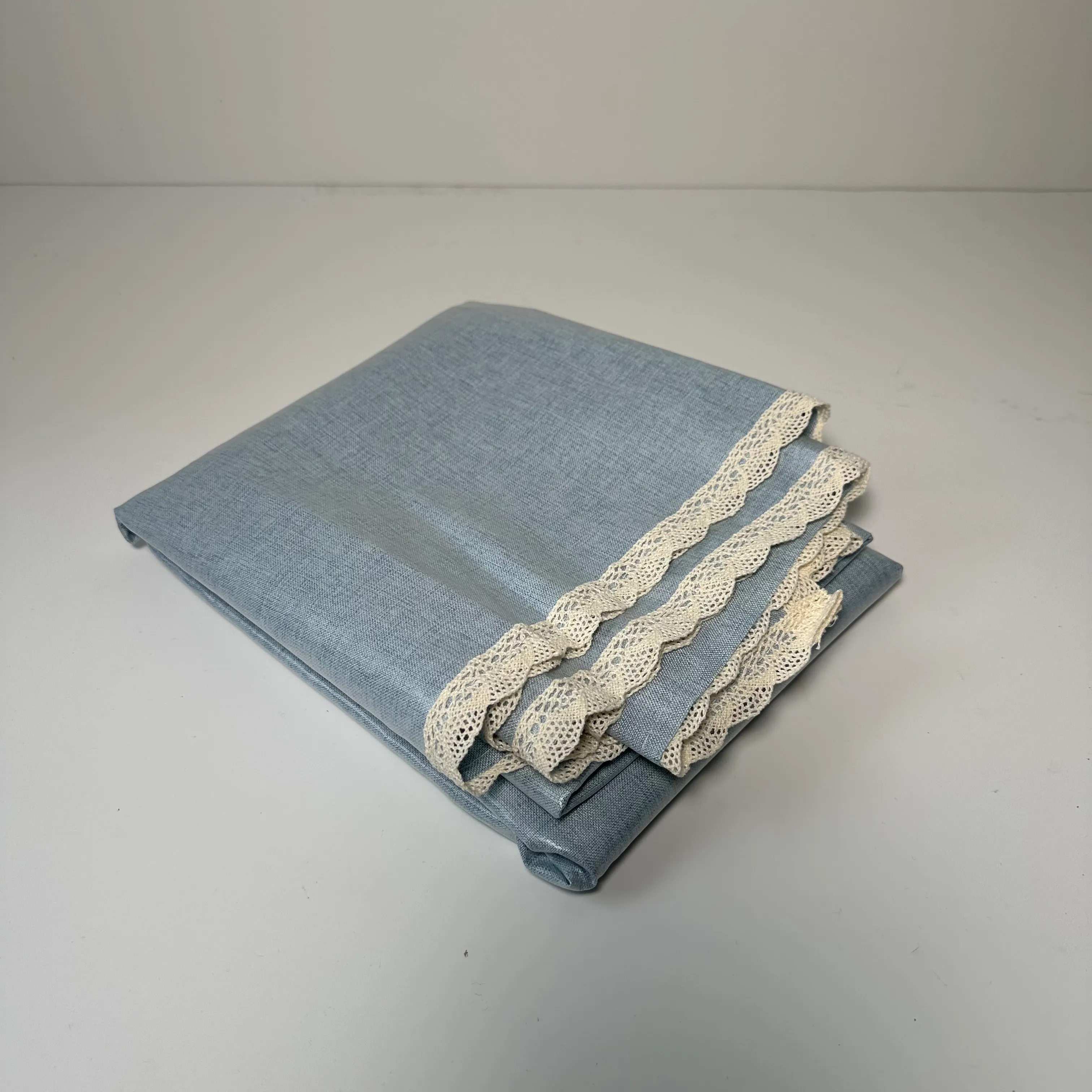 Table Cloth - Light Blue with White Fringe - 55x79"