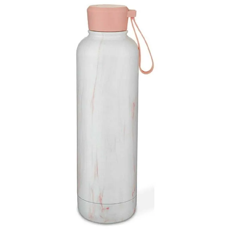 Double Wall Vacuum Insulated Bottle Thermo White&Pink Marble 17oz
