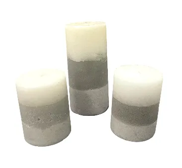 Pillar Candles - Striped - Gray / White - Set of 3