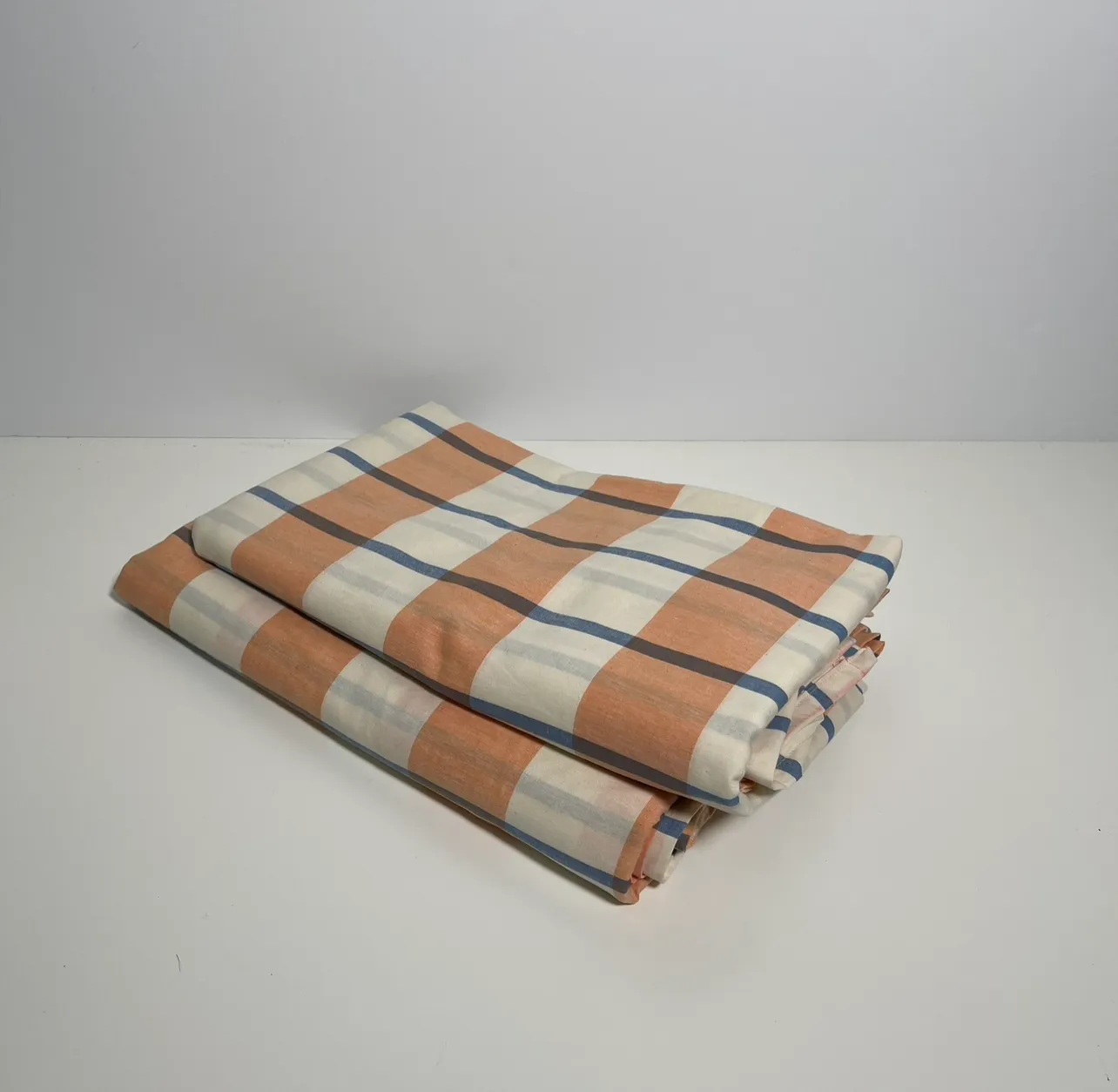 Curtains - Checkered Pattern - Orange/Blue/White - L52"