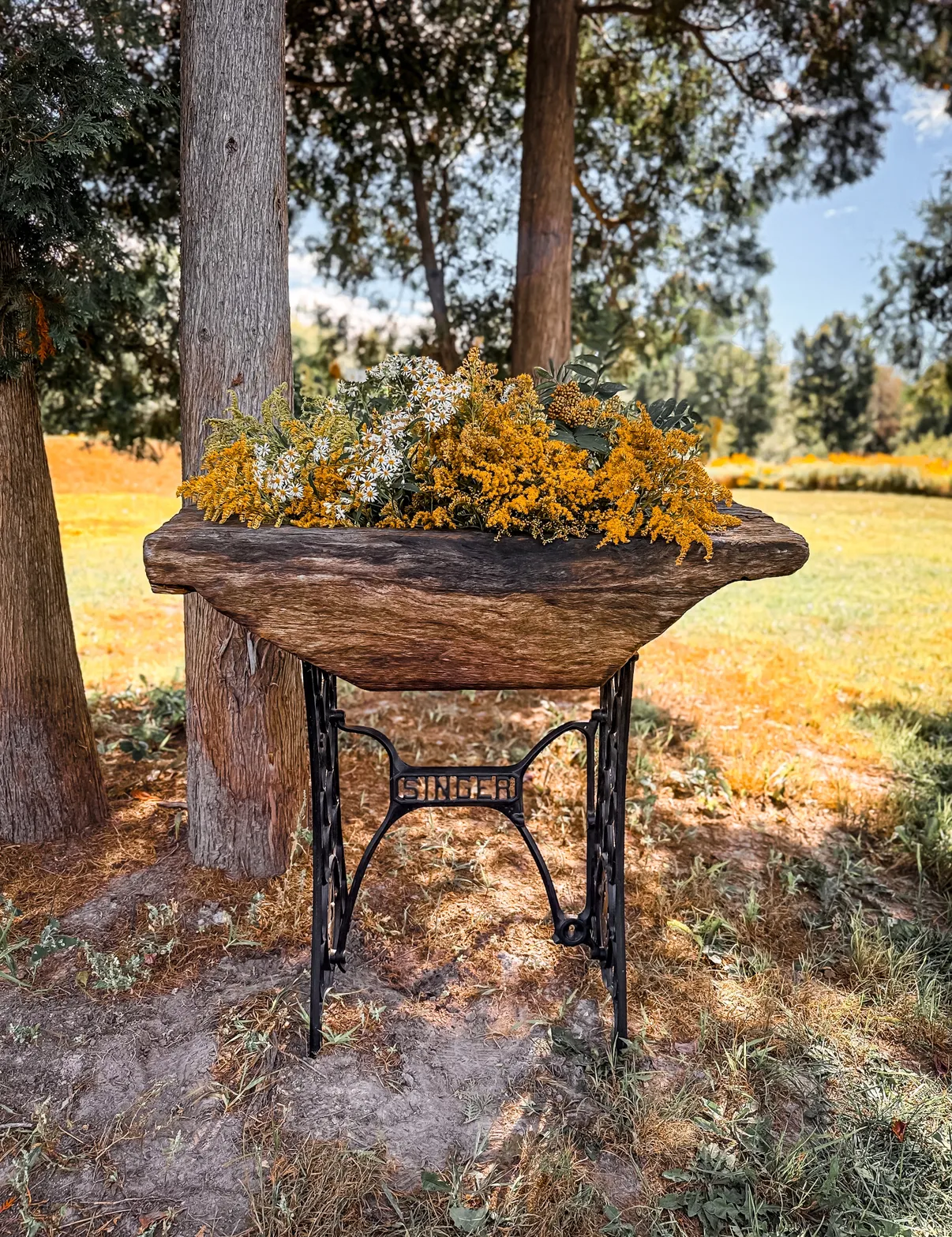 Hand-Carved Aged Teak Floral Display
