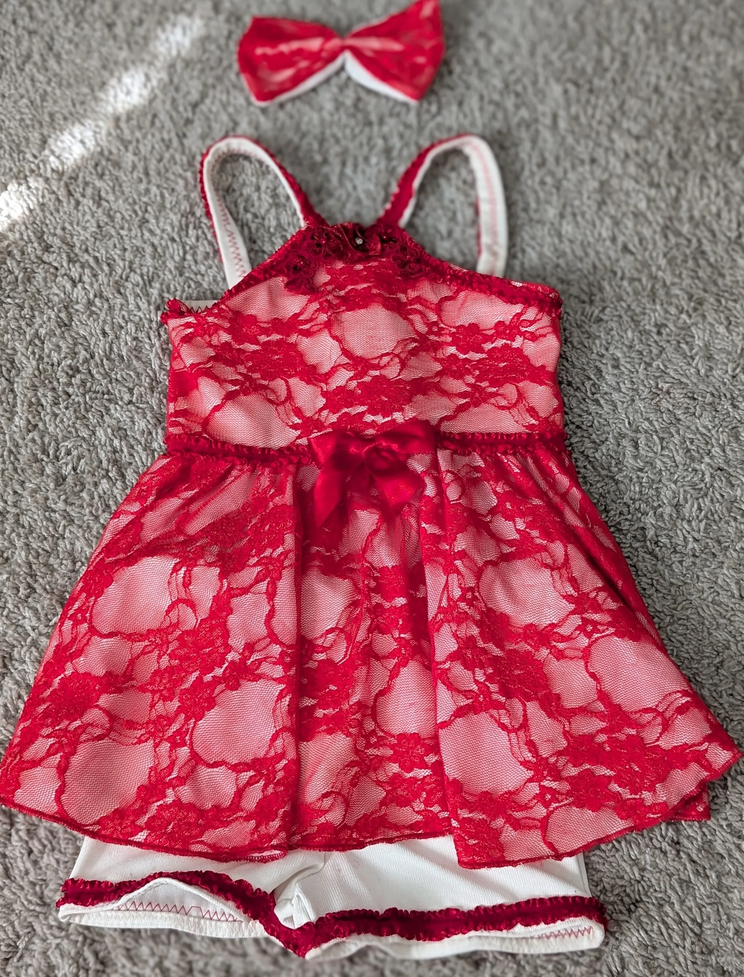 Red  and White Lace Casual Wear