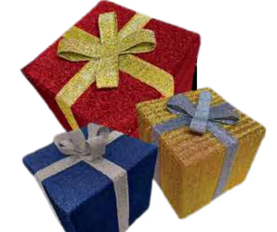 Pacco regalo glitterato colori rosso-blu-oro cm. 40x40x35