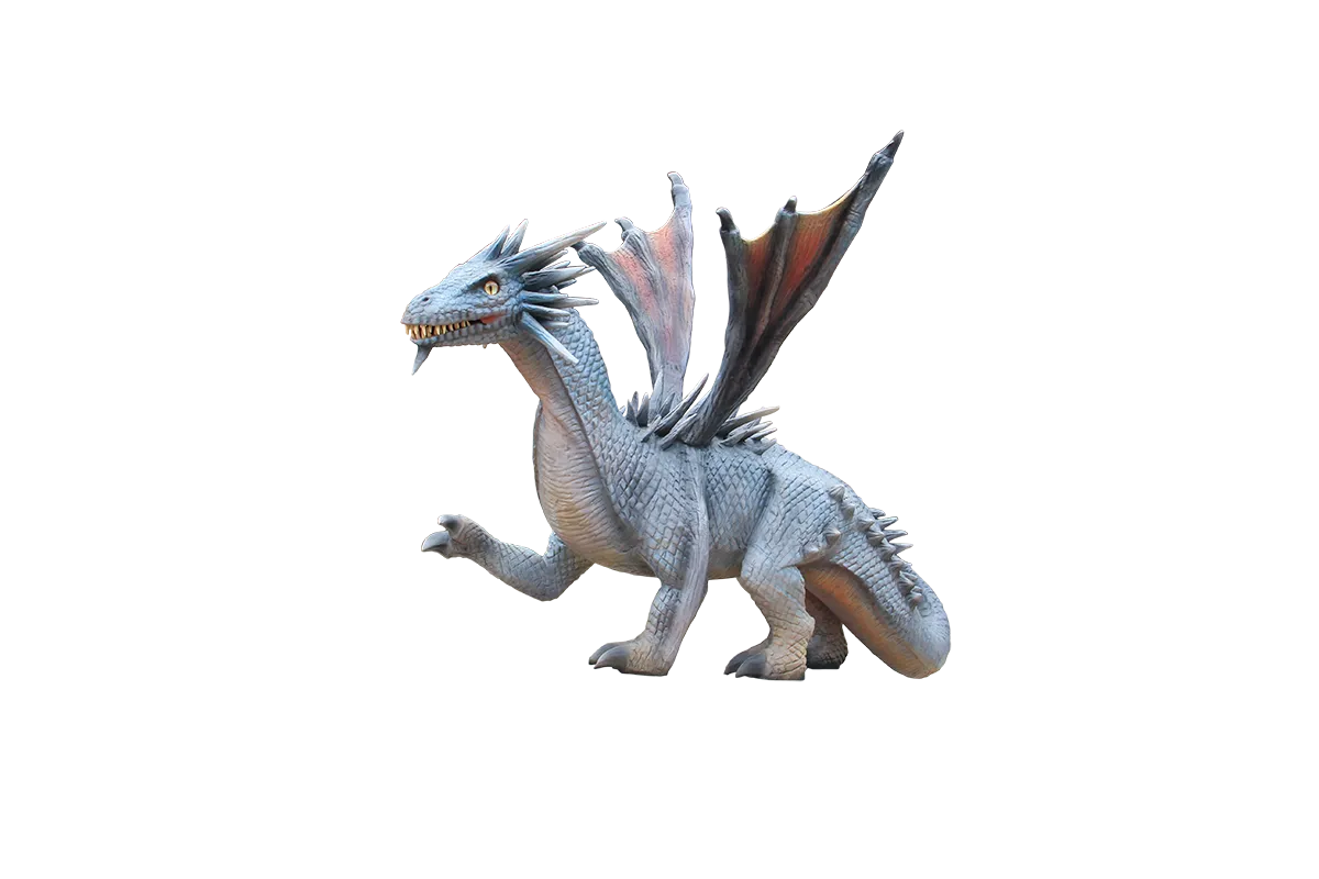 Drago animatronico grigio con ali 2,5 mt