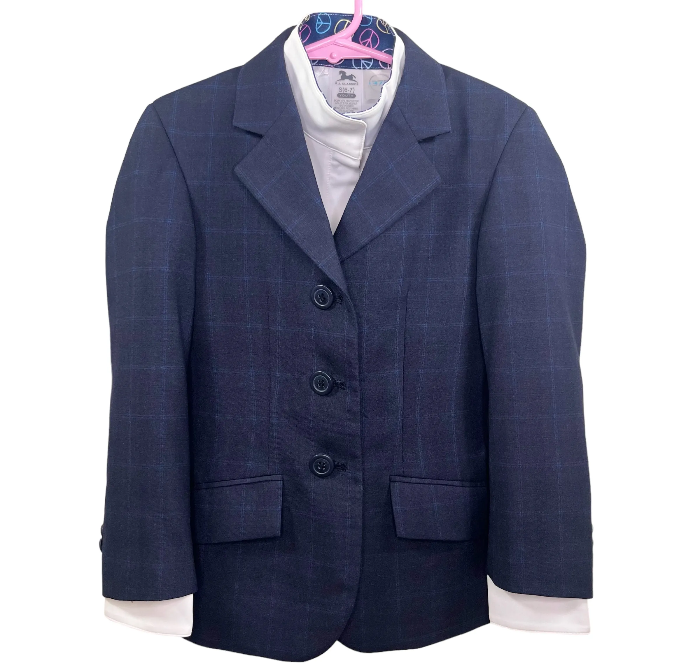 RJ Classics Show Coat W/Show Shirt, Kids 6R, Navy Windowpane