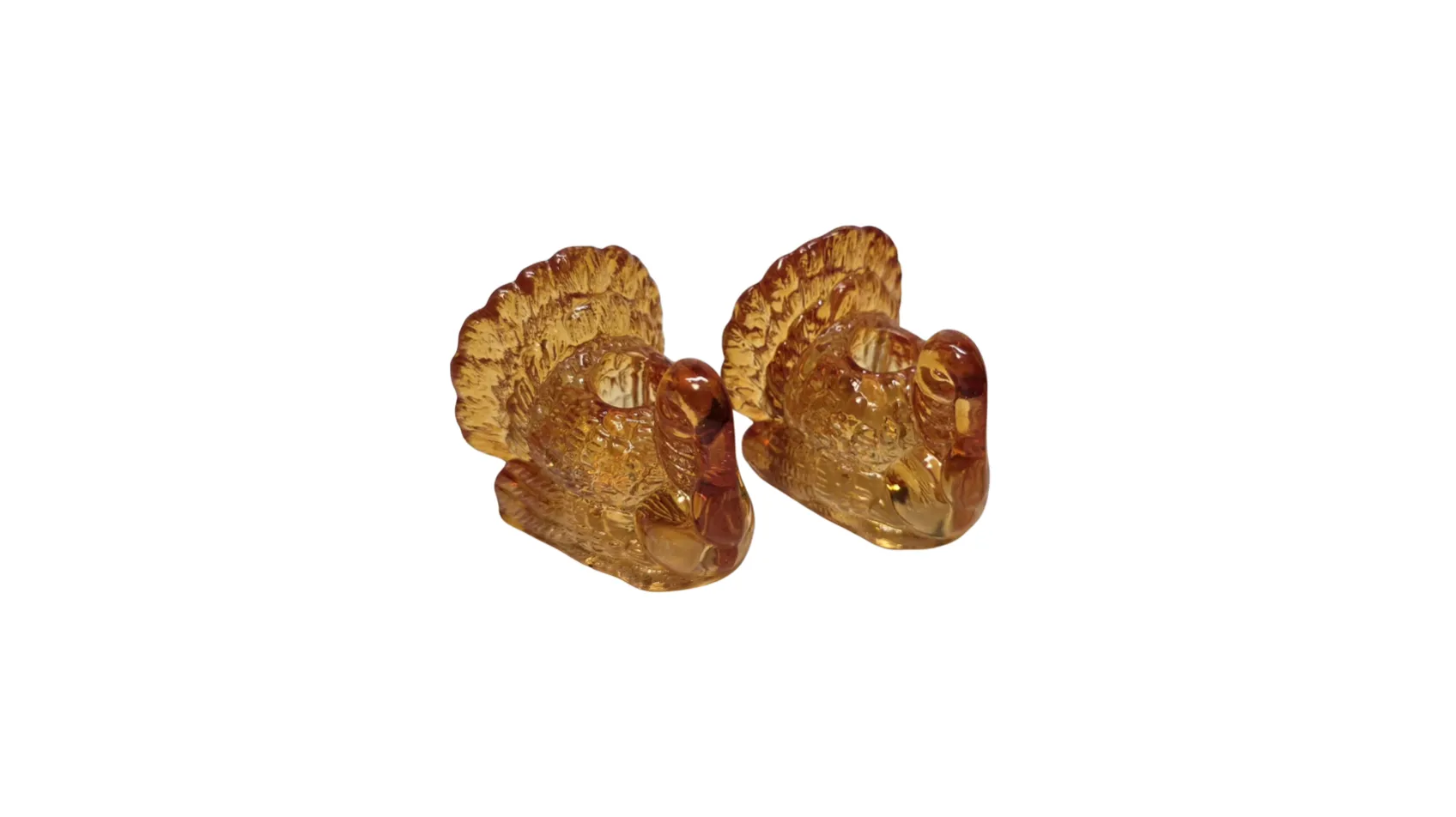 Amber Glass Turkey Candlestick Holders