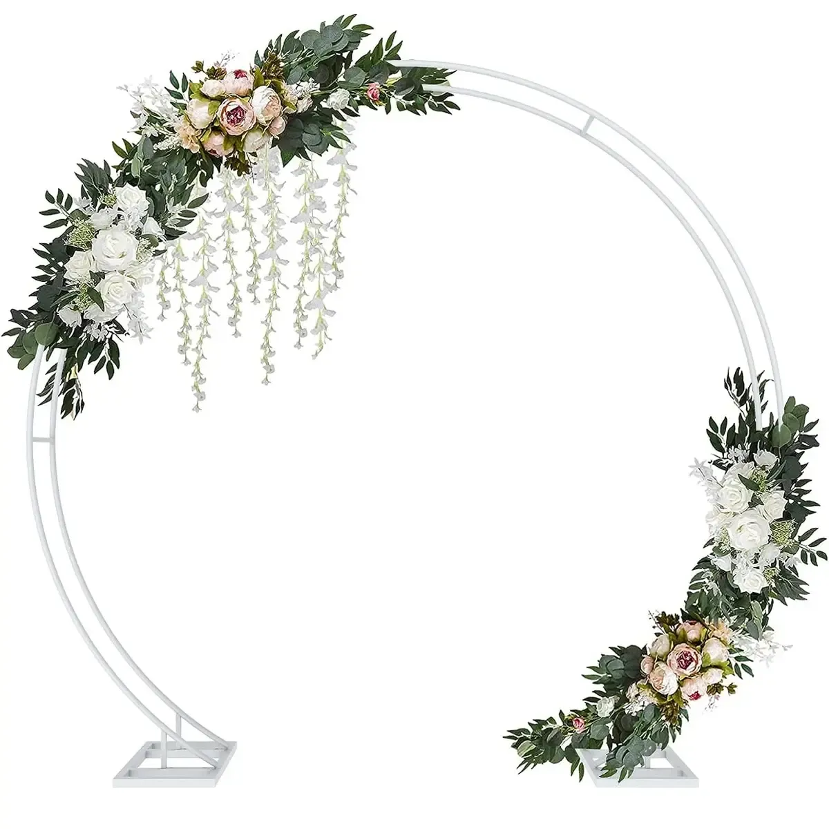 ARCH - WHITE METAL DOUBLE CIRCULAR ARCH - FLORALS RENT SEPARATELY