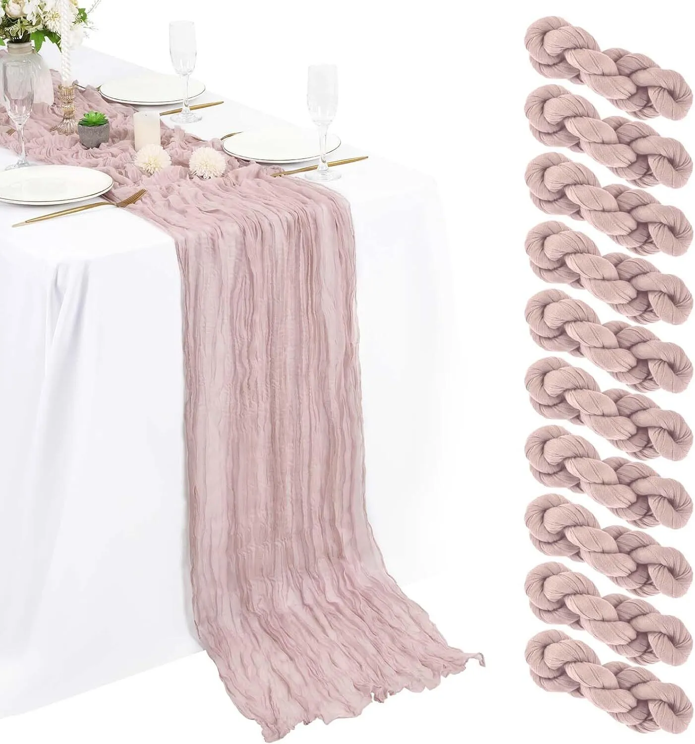 LINEN - CHEESECLOTH TABLE RUNNER - DUSTY PINK 10FT X 35" 