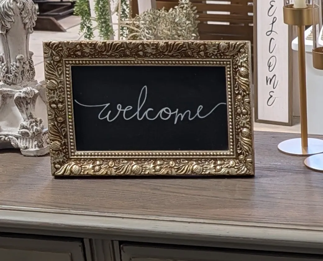 SIGN - TABLETOP GOLD FRAMED CHALKBOARD SIGN 