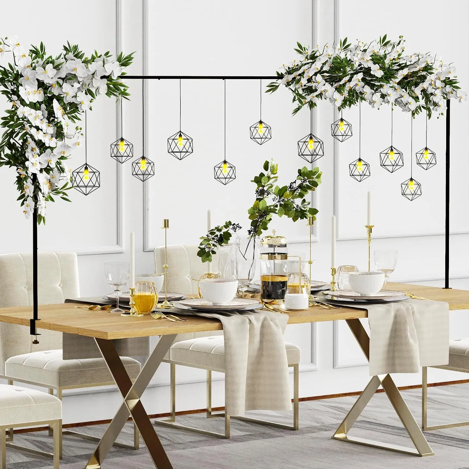 TABLE DECOR - BLACK METAL OVER THE TABLE SQUARE ROD - Adjustable Table Arch - 13"-42'' Tall 29"-98" Length