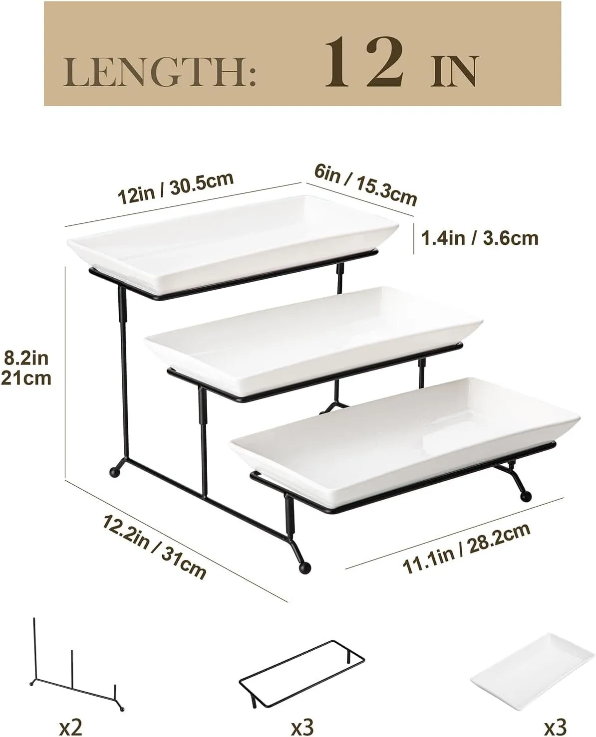 SERVING / FOOD DISPLAY - 12" TIERED PORCELAIN SERVING TRAYS