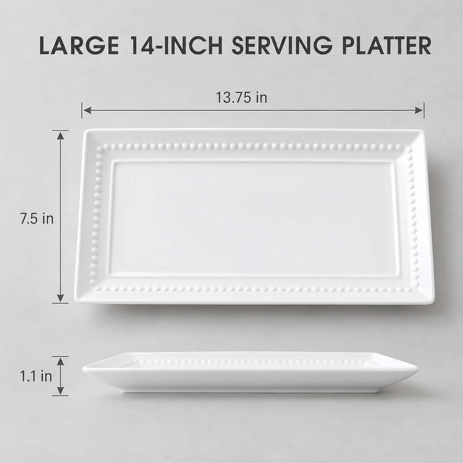 SERVING / FOOD DISPLAY - 14 INCH WHITE RECTANGLE CERAMIC SERVING PLATTER
