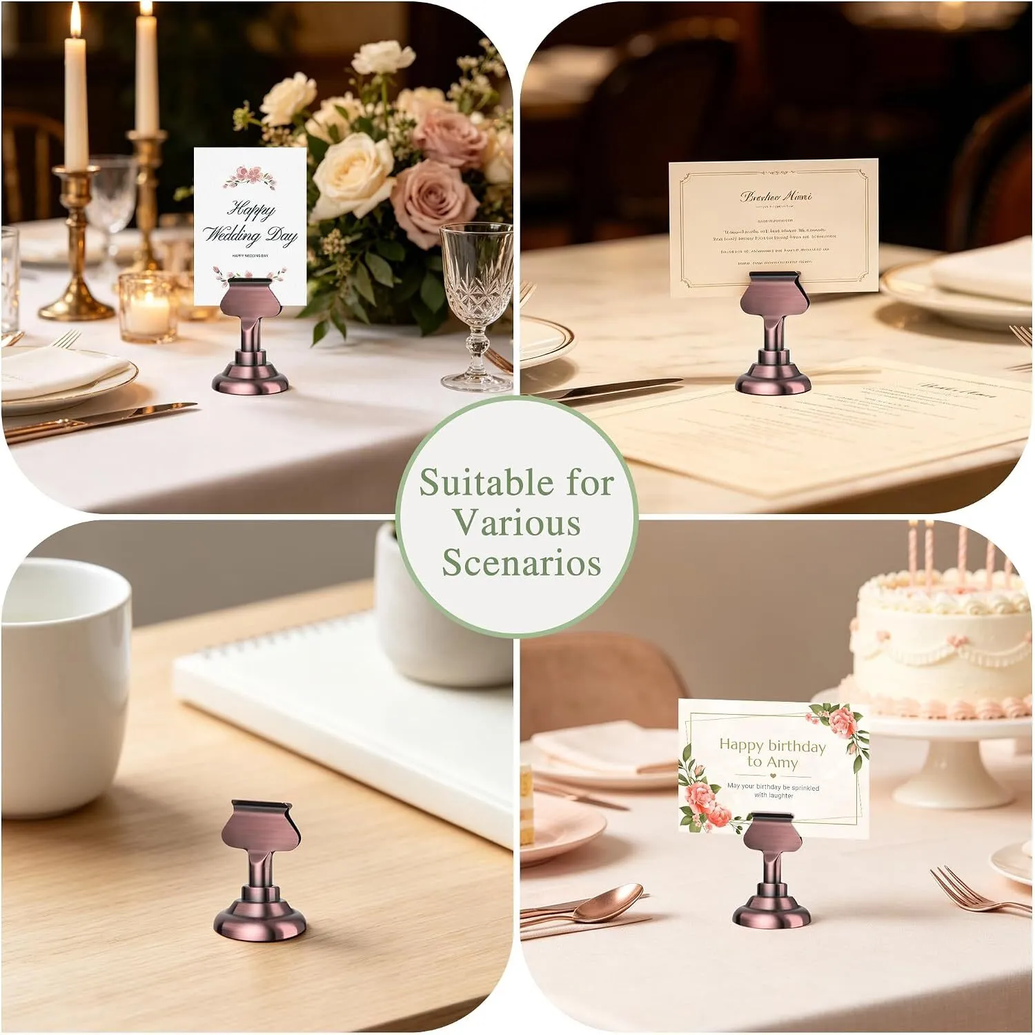 TABLE DECOR - NAME / NUMBER CARD HOLDER 1.7' COPPER TABLE NUMBER & PLACE CARD HOLDERS FOR PHOTOS, FOOD, NAME CARD ETC.