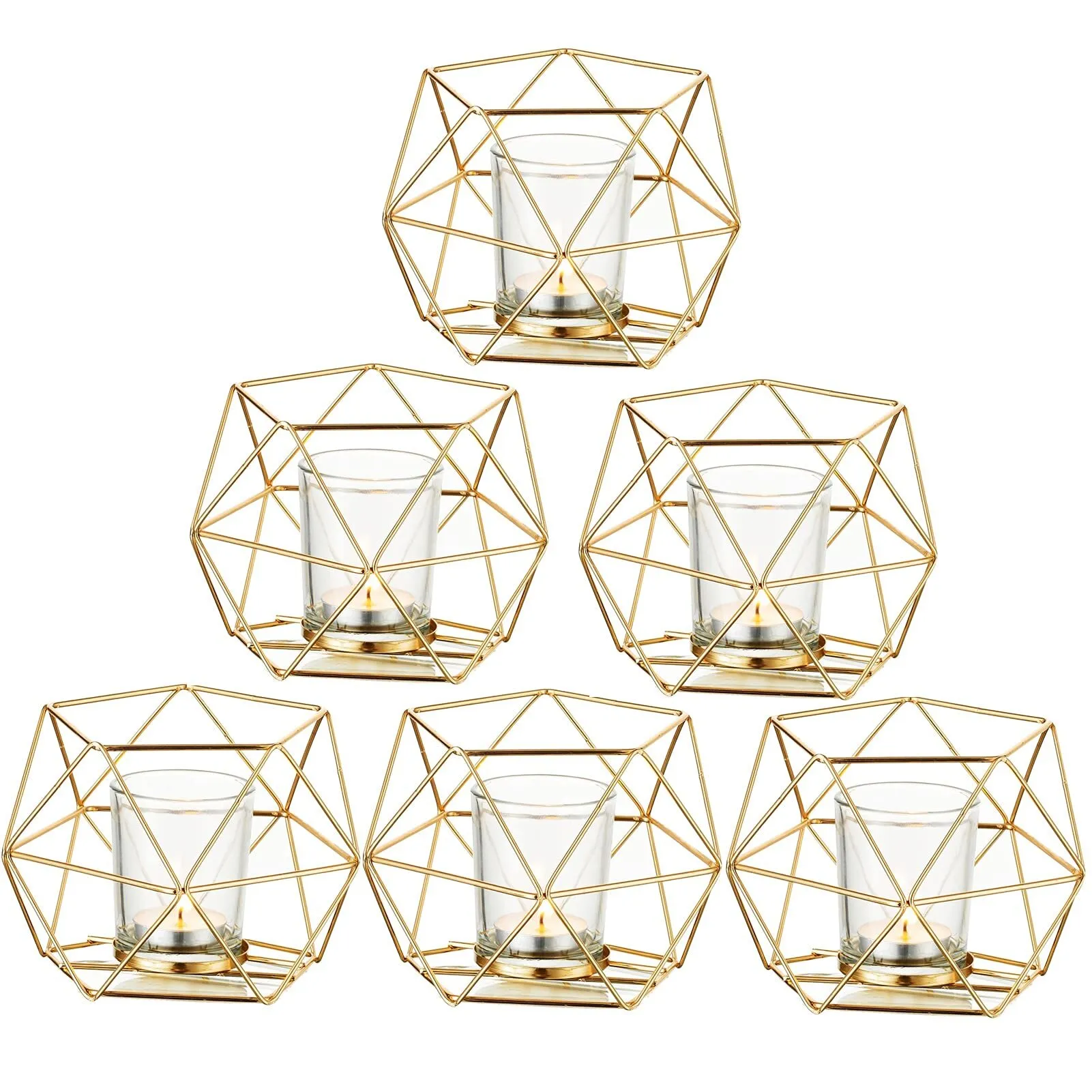 CANDLE HOLDER - GOLD GEOMETRIC TEALIGHT VOTIVE CANDLE HOLDER - candle rented separately
