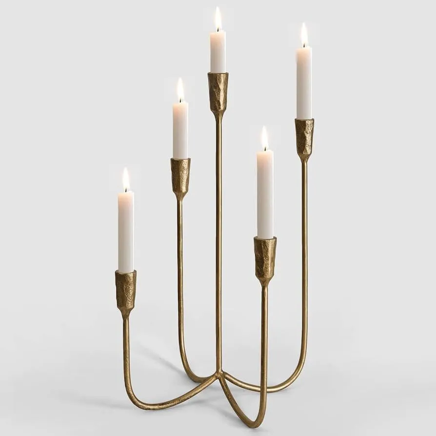CANDLE / CANDLESTICK HOLDER - 5-Candle Cast Iron Metal Candelabra Candlestick Holders - Candles rented separately