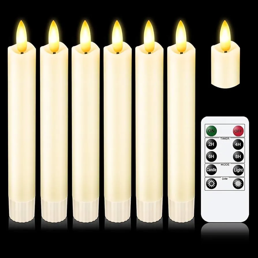 CANDLE - LED BATTERY OPERATED 6" REALISTIC TAPER FLICKERING CANDLE W/ REMOTE IVORYl