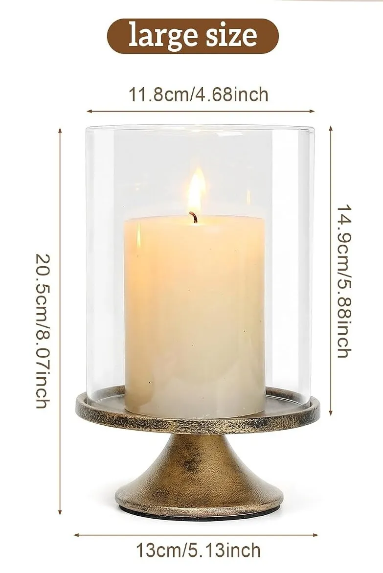 CANDLE/CANDLE HOLDER - HURRICANE CANDLE HOLDER W/ GLASS DOME/IRON BASE - LARGE  (5.13" D x 8.07" H) - CANDLE INCLUDED