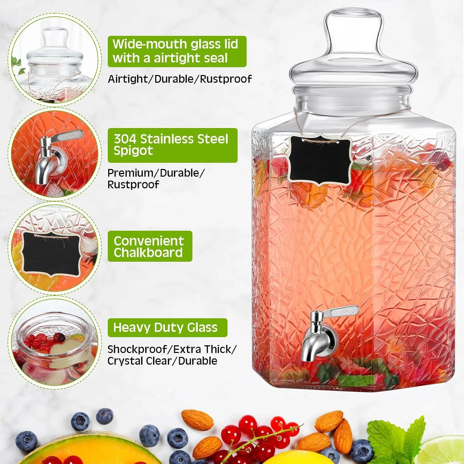BEVERAGE DISPENSER - 2.5 GALLON GLASS BEVERAGE DISPENSER WITH BLACK WOODEN STAND