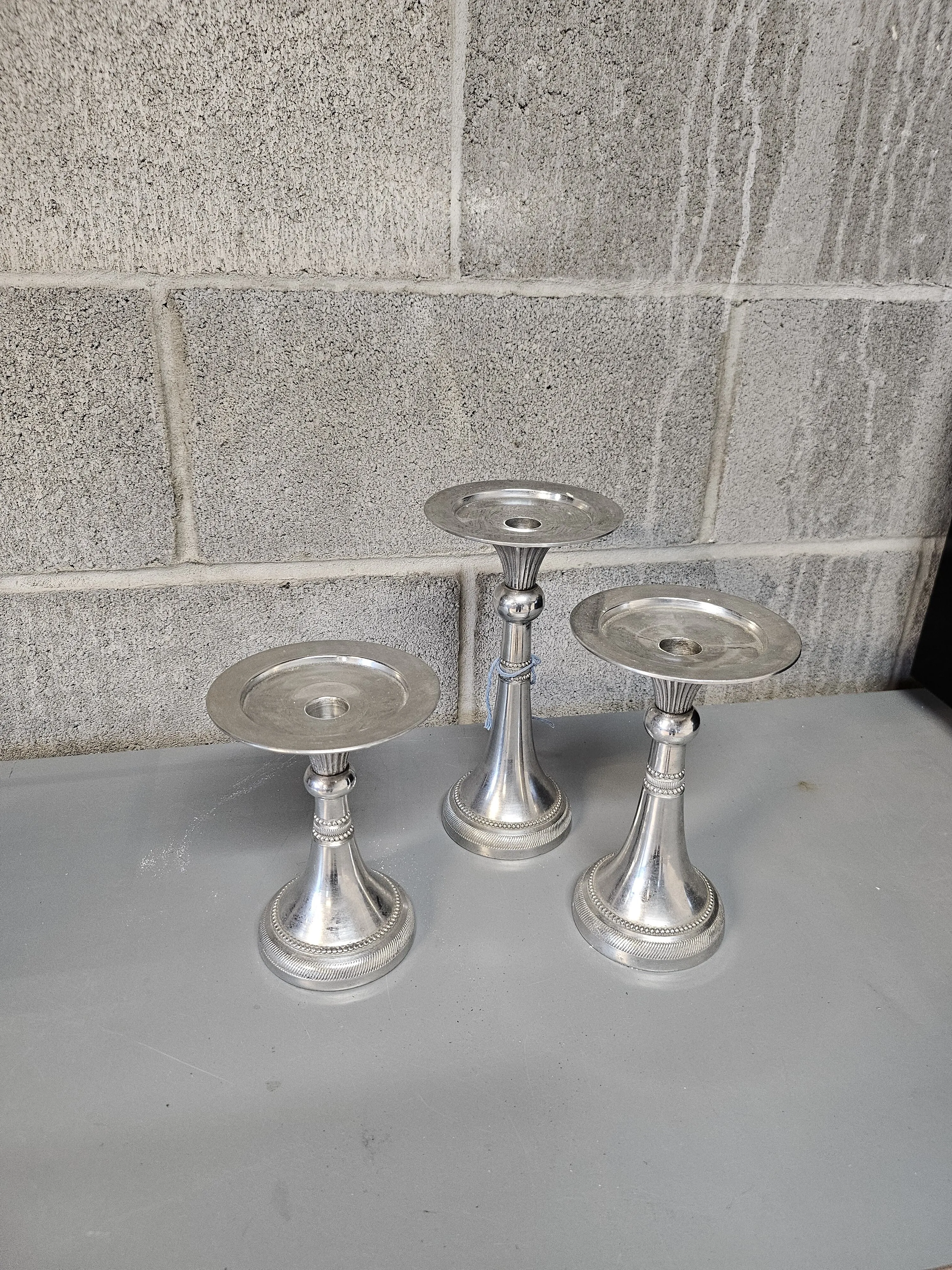 CANDLE HOLDER - SILVER METAL CANDLE HOLDERS FOR PILLAR CANDLES - SET OF 3 - Candles rented separately