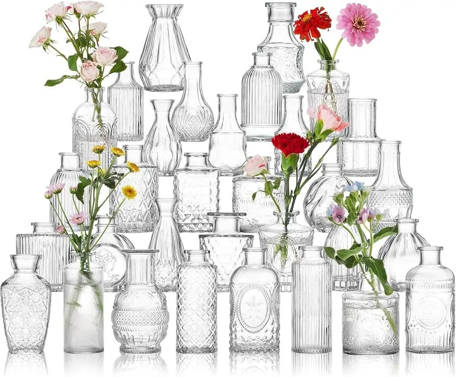 VASE - BUD VASES CLEAR VARIOUS SHAPES/SIZES