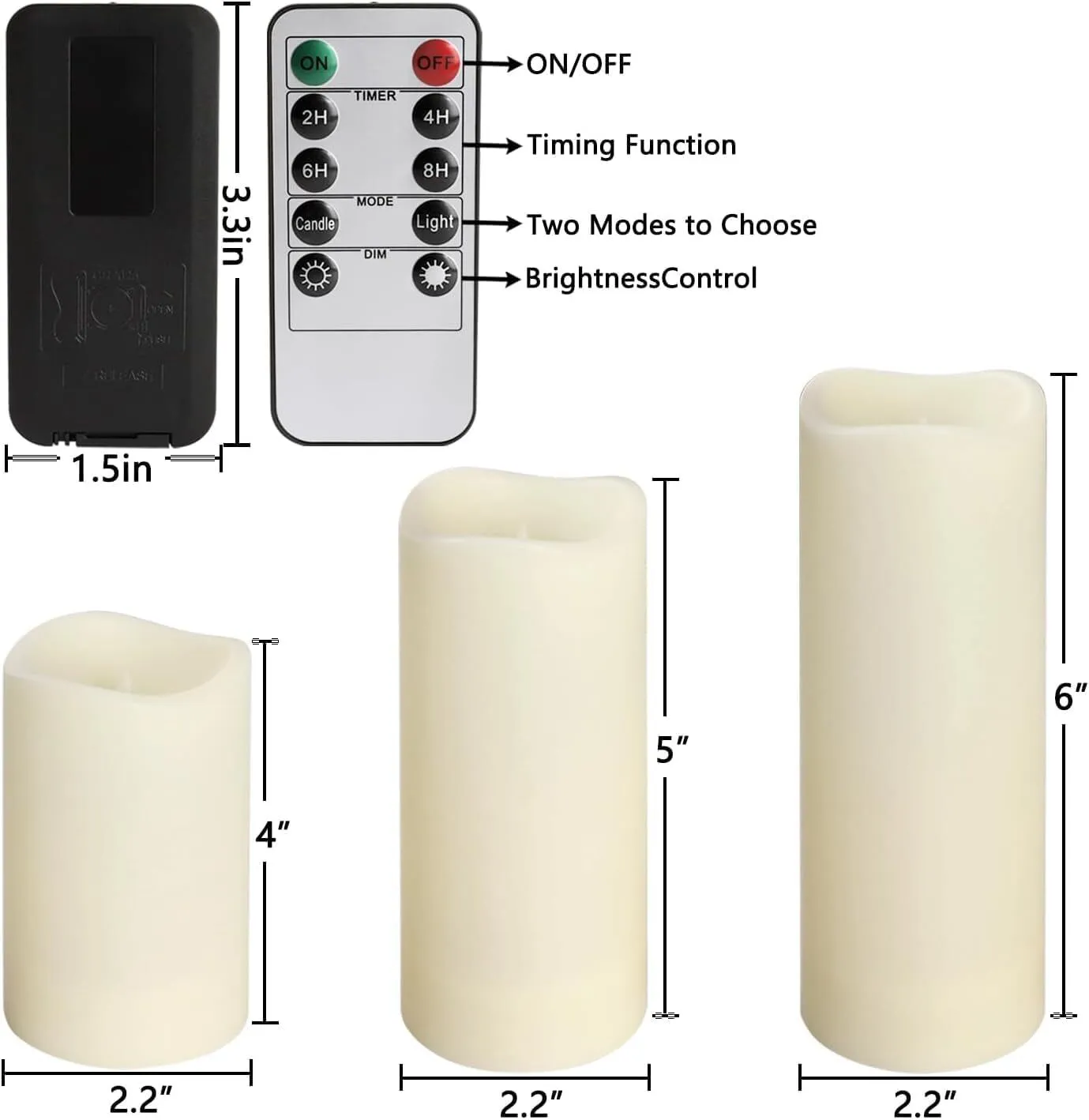 CANDLE - FLAMELESS BATTERY OPERATED LED CANDLE FOR HURRICANE W/ REMOTE AND BATTERIES - SIZE MEDIUM 5"