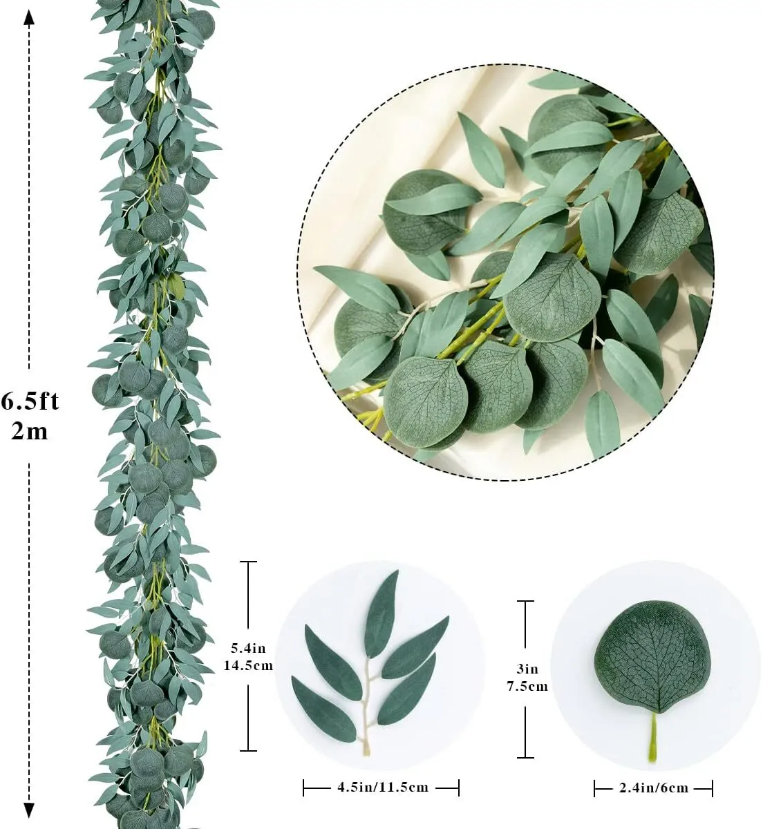 GARLAND - GREENERY - 6.5FT FAUX EUCALYPTUS/WILLOW GARLAND/VINE 