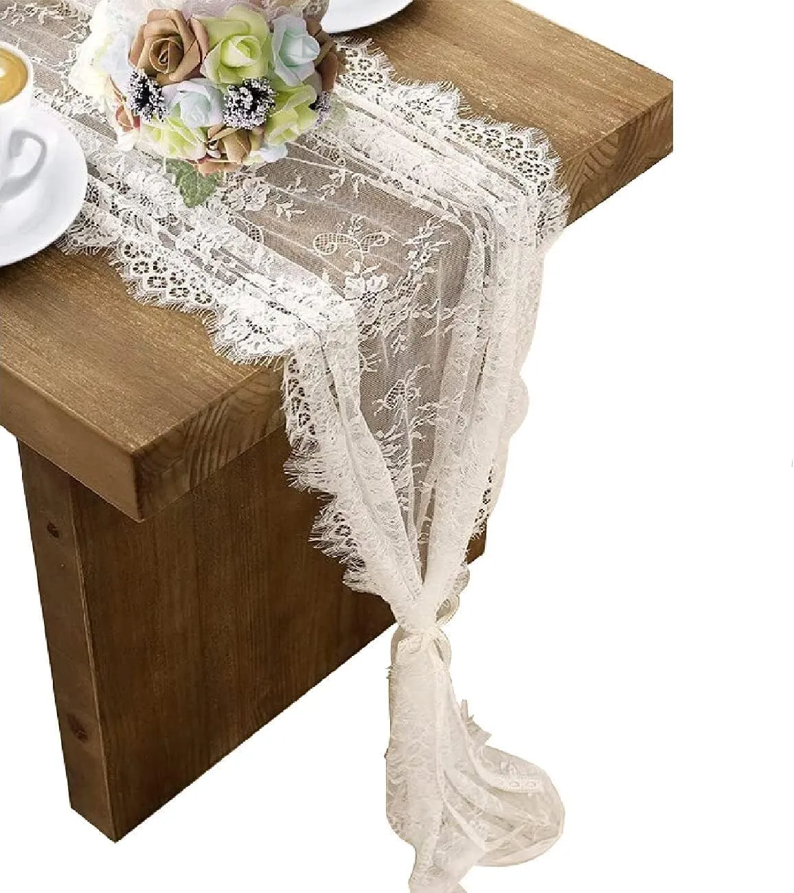 LINEN - WHITE LACE TABLE RUNNER 10FT X 14"