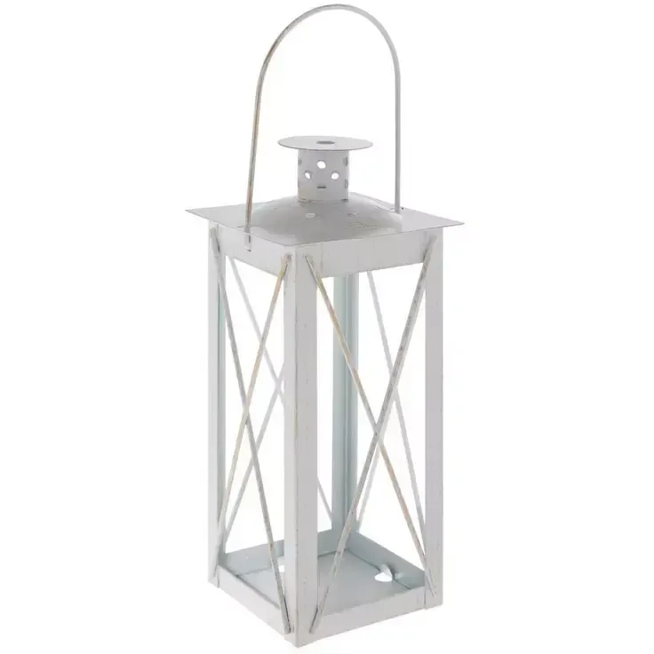 TABLE DECOR - SMALL WHITE LANTERN W/ BATTERY OPERATED LIGHTS