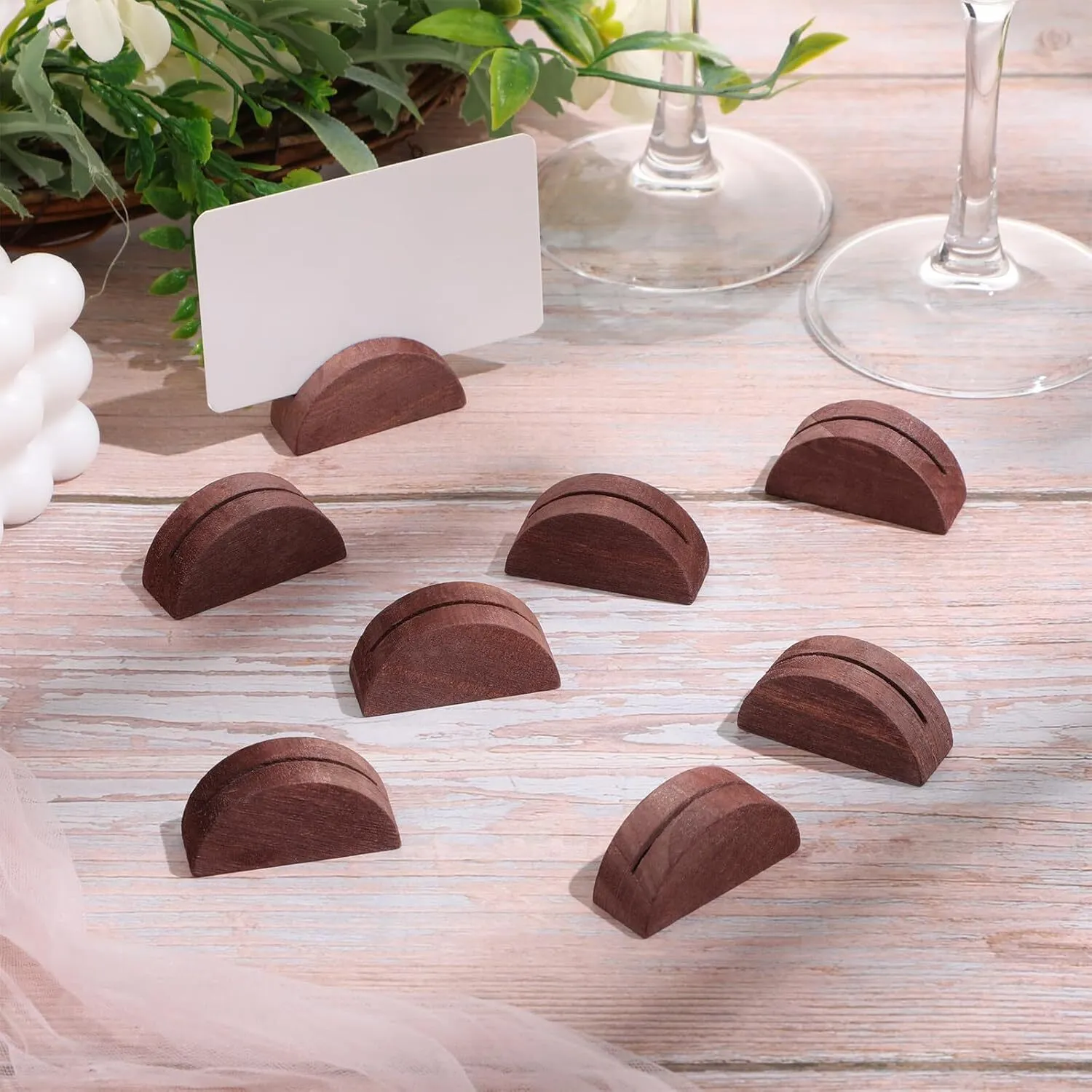 TABLE DECOR - NAME / NUMBER CARD HOLDER WALNUT SEMI CIRCLE 