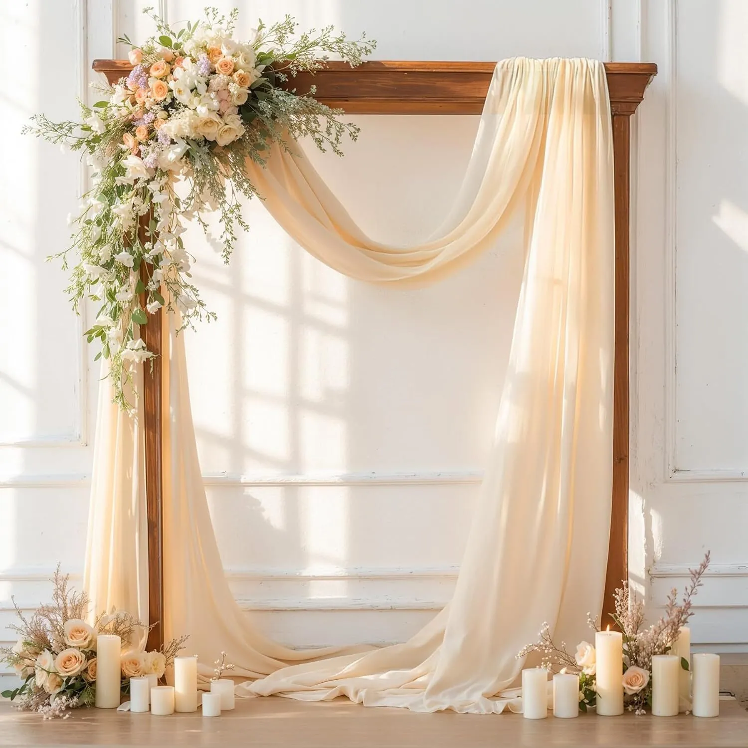 DRAPE FABRIC - WEDDING ARCH SHEER CHIFFON DRAPING FABRIC - BACKDROP 28" x 19FT SINGLE PANEL -Champagne