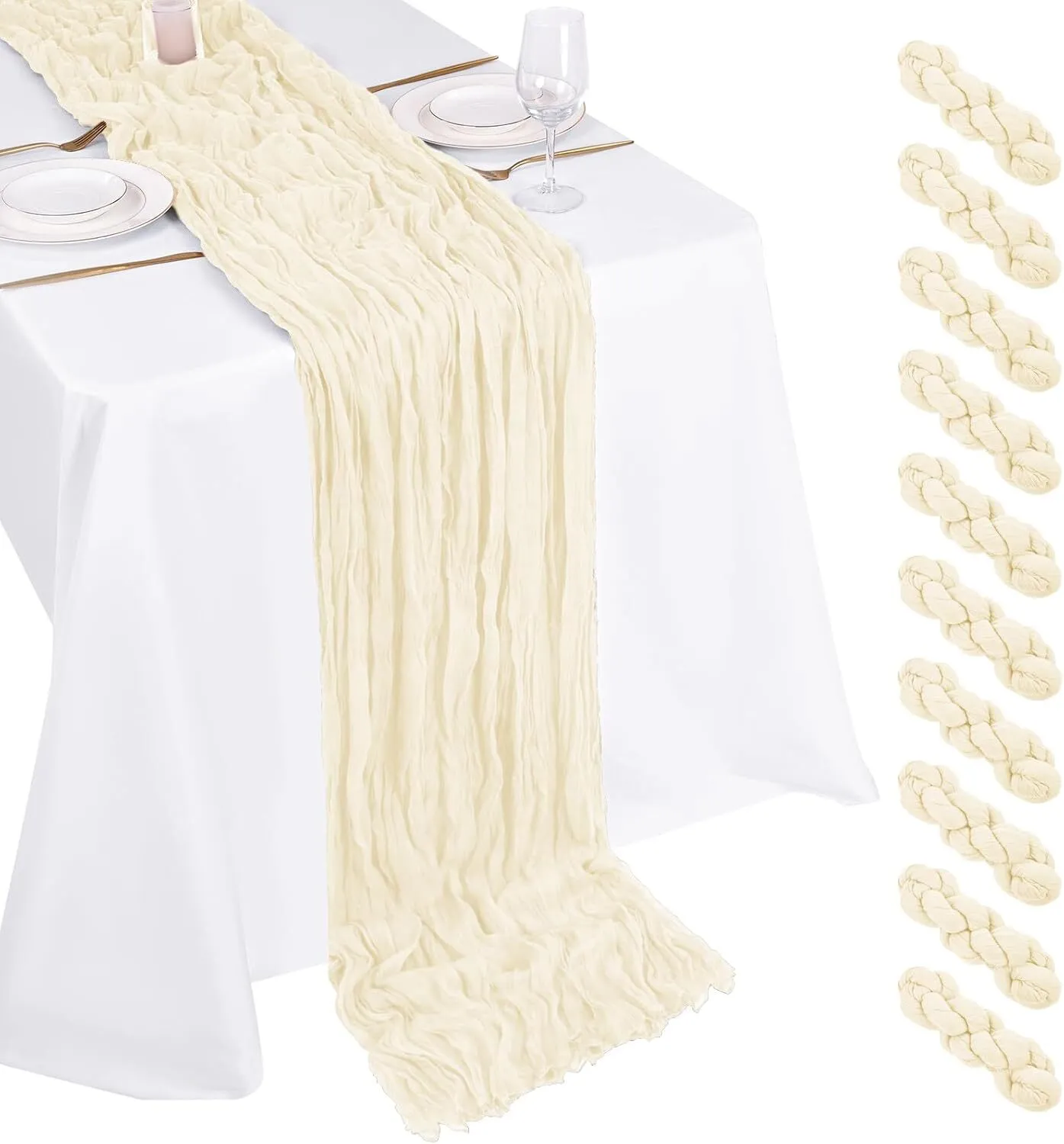 LINEN - CHEESECLOTH TABLE RUNNER, IVORY - 9FT X 17"