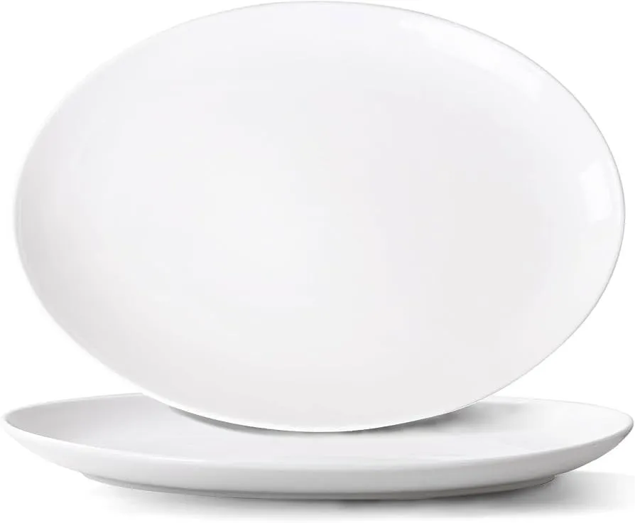 SERVING / FOOD DISPLAY - WHITE OVAL CERAMIC SERVING PLATTER 14.5 IN