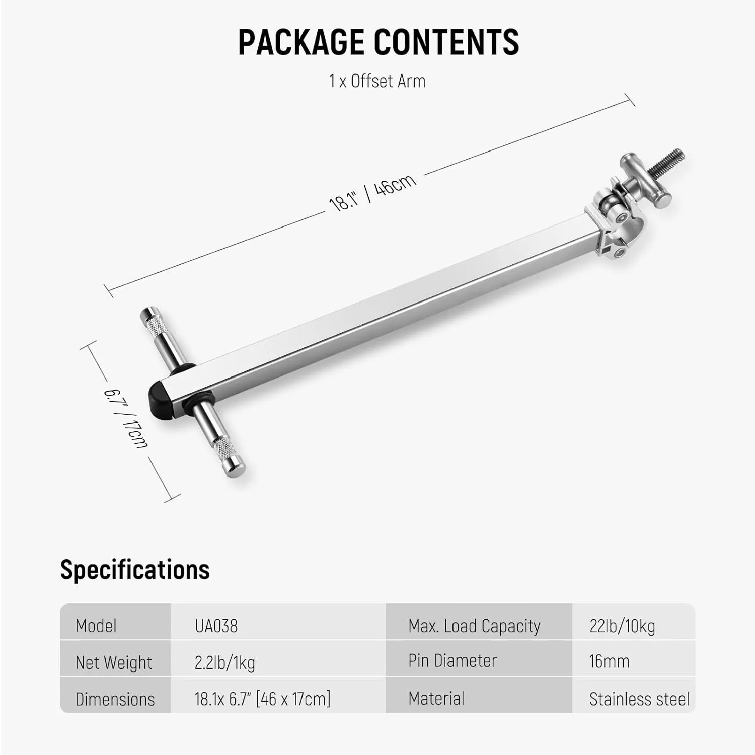 NEEWER Offset Arm with Clamp & Dual 5/8" Baby Pins
